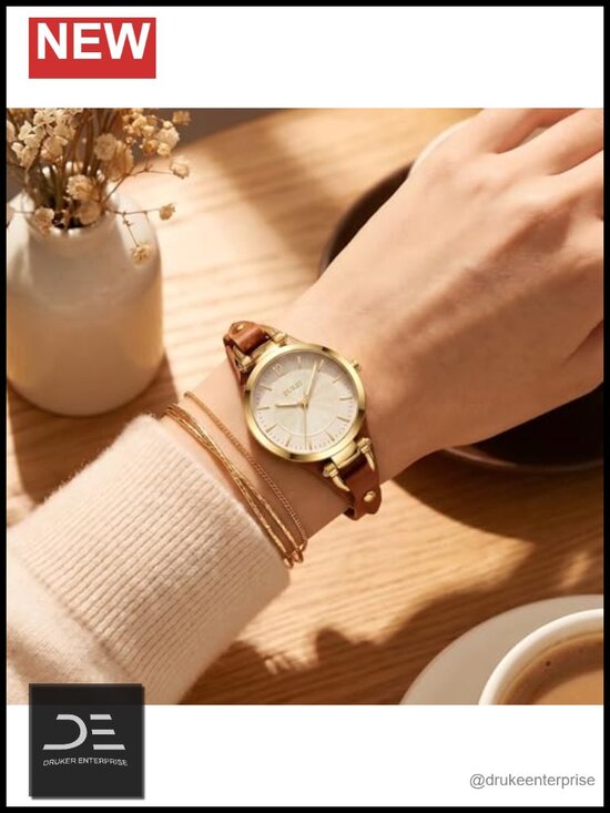 Women\'s Analog Quartz Watch with Leather Strap, Small Thin Wristwatch